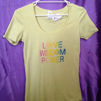 Love Wisdom Power on yellow sorbet shirt