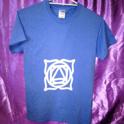 Base of the Spine chakra on blue shirt