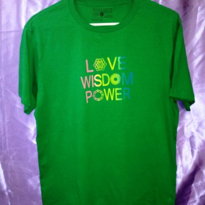 Love Wisdom Power on Green shirt