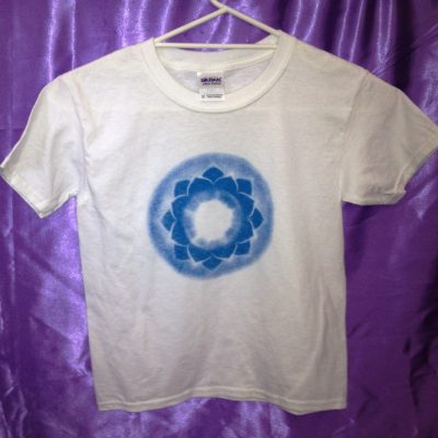 Throat chakra on white shirt